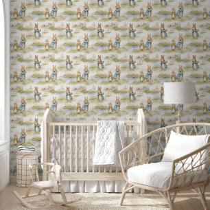 Cute Rabbits Near Riverbank Nursery Peel And Stick Wallpaper