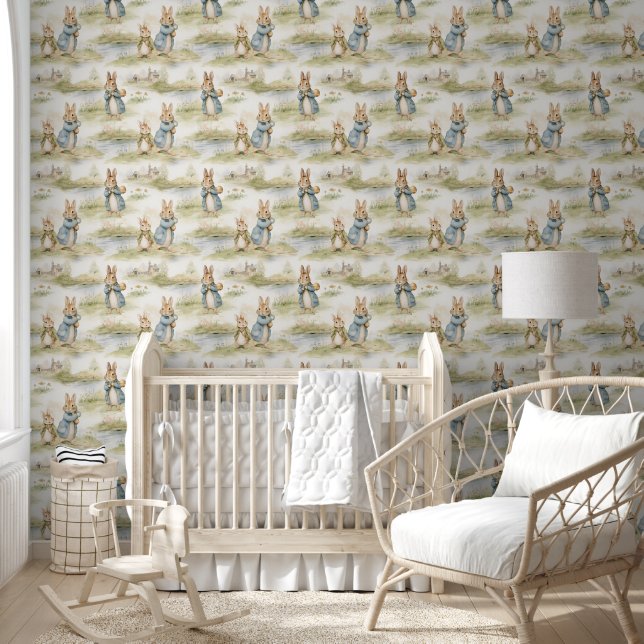 Cute Rabbits Near Riverbank Nursery Peel And Stick Wallpaper (Kids)