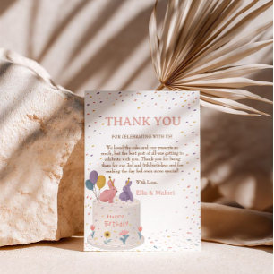 Cute Rabbits on Cake Joint Birthday Sister Brother Thank You Card