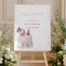 Cute Rabbits on Cake Joint Birthday Sister Welcome