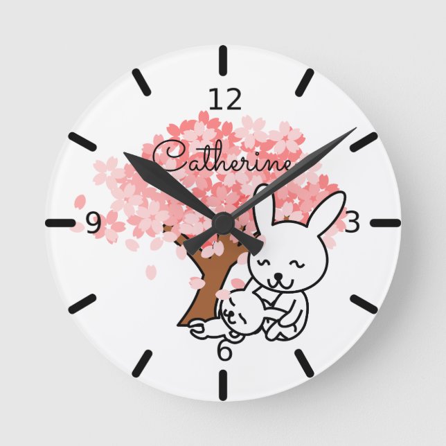 Cute Rabbits - Round Clock (Front)