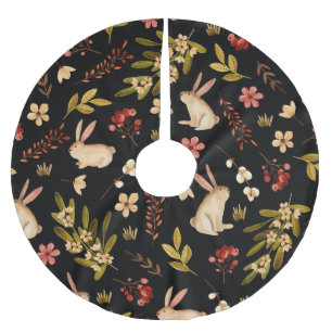 Cute Rabbits: Watercolor Hand-Drawn Pattern Brushed Polyester Tree Skirt