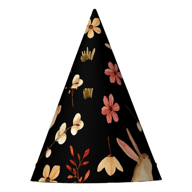 Cute Rabbits: Watercolor Hand-Drawn Pattern Party Hat (Front)