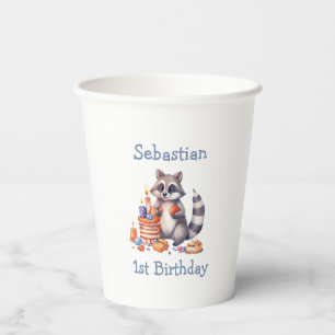 Cute Raccoon 1st Birthday Party Sublimation Custom Paper Cups