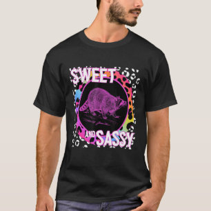 Cute Raccoon 90s Nostalgia Rainbow Leopard Print T T-Shirt