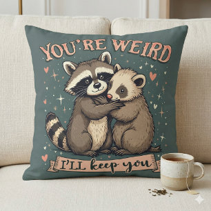 Cute Raccoon and Ferret Hug with Funny Quote Throw Pillow