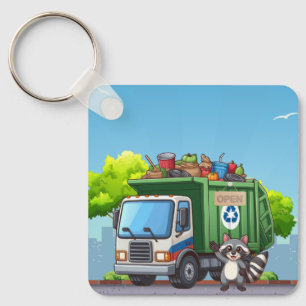 Cute raccoon and "food" truck keychain