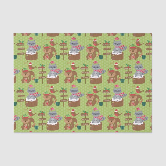Cute Raccoon and Squirrel with Snowflakes Tissue Paper (Front)