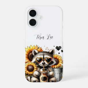 Cute Raccoon and Sunflowers iPhone 16 Case