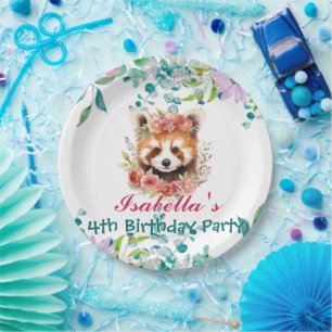 Cute raccoon animal jungle Floral Birthday party Paper Plate