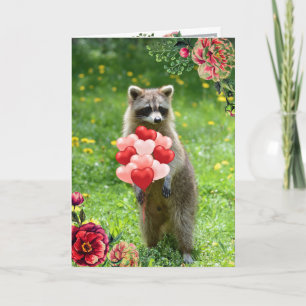 Cute Raccoon Animal Valentine's Day Holiday Card