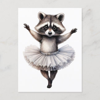 Cute raccoon ballerina dancing ballet holiday postcard