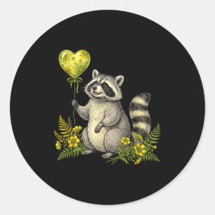 Cute Raccoon Balloon Heart Flowers Sweet Raccoon L Classic Round Sticker