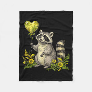 Cute Raccoon Balloon Heart Flowers Sweet Raccoon L Fleece Blanket