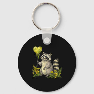 Cute Raccoon Balloon Heart Flowers Sweet Raccoon L Keychain