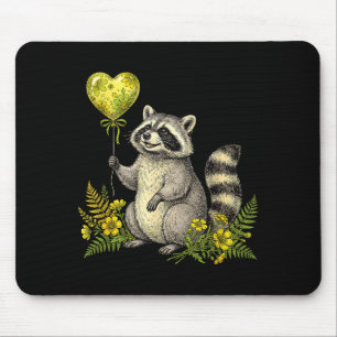 Cute Raccoon Balloon Heart Flowers Sweet Raccoon L Mouse Pad