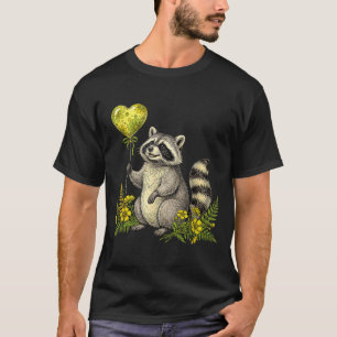 Cute Raccoon Balloon Heart Flowers Sweet Raccoon L T-Shirt