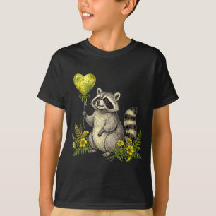 Cute Raccoon Balloon Heart Flowers Sweet Raccoon L T-Shirt
