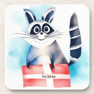 Cute raccoon birthday gift coaster