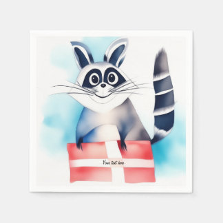 Cute raccoon birthday gift napkin
