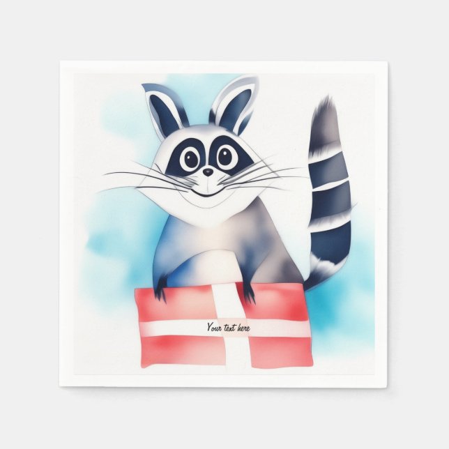 Cute raccoon birthday gift napkin (Front)