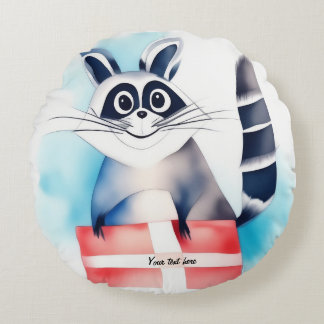 Cute raccoon birthday gift round pillow