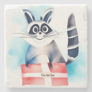 Cute raccoon birthday gift stone coaster