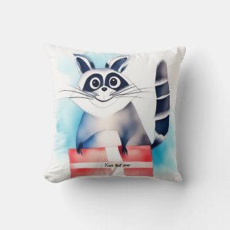 Cute raccoon birthday gift throw pillow