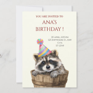 Cute Raccoon Birthday Party Invitation