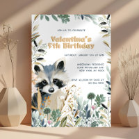 Cute Raccoon Birthday Woodland Watercolor Nature