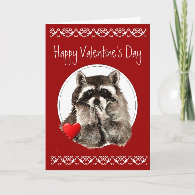 Cute Raccoon Blowing Kisses for your Valentine Holiday Card (Front)