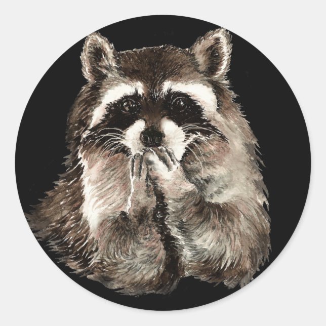 Cute Raccoon Blowing Kisses Humour animal art Classic Round Sticker (Front)