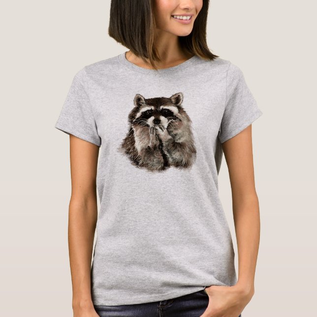 Cute Raccoon Blowing Kisses Humour animal art T-Shirt (Front)