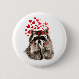 Cute Raccoon Blowing Kisses Love Hearts 2 Inch Round Button