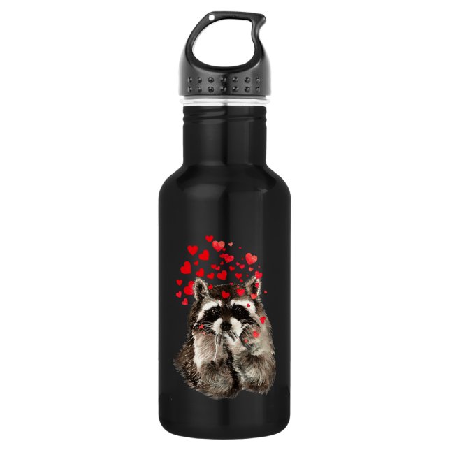 Cute Raccoon Blowing Kisses Love Hearts 532 Ml Water Bottle (Front)