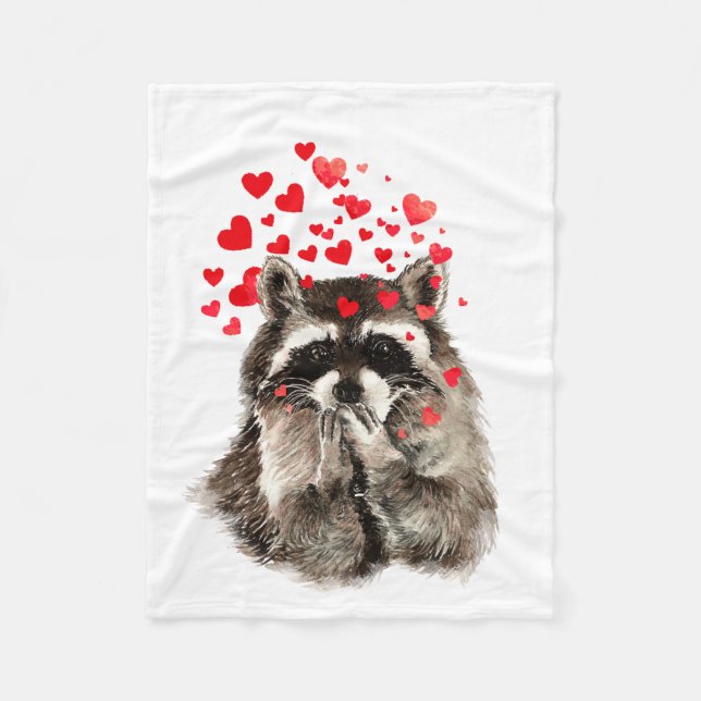 Cute Raccoon Blowing Kisses Love Hearts Animal Fleece Blanket (Front)