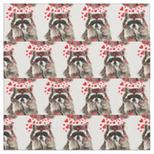 Cute Raccoon Blowing Kisses Love Hearts Animal Fun Fabric