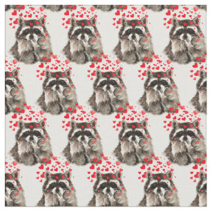Cute Raccoon Blowing Kisses Love Hearts Animal Fun Fabric