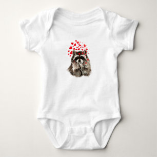 Cute Raccoon Blowing Kisses Love Hearts Baby Bodysuit