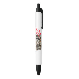 Cute Raccoon Blowing Kisses Love Hearts Funny Black Ink Pen