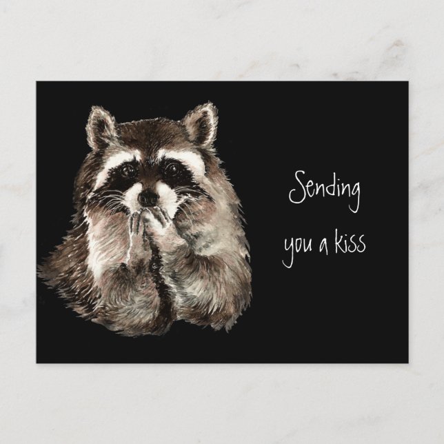Cute Raccoon Blowing Kisses Sending a Kiss Fun Postcard (Front)