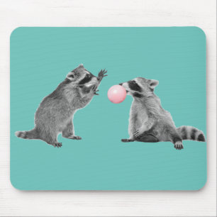 Cute Raccoon Blue  Bubble Gum Mouse Pad