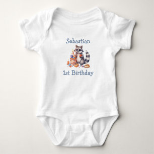 Cute Raccoon Boy 1st Birthday Party  Custom Baby Bodysuit