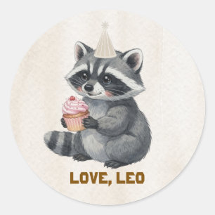 Cute Raccoon Camp Birthday Round Sticker