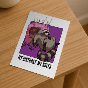 Cute Raccoon Character My Birthday My Rules Cake Postcard