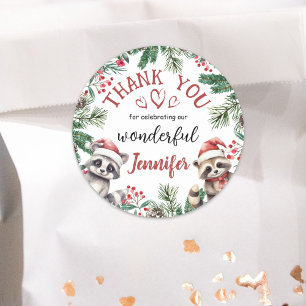 Cute Raccoon Christmas 2nd Birthday Thank You Classic Round Sticker