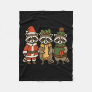 Cute Raccoon Christmas Funny Holiday Santa Claus A Fleece Blanket
