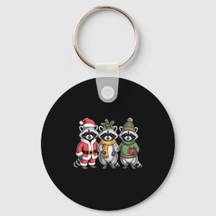 Cute Raccoon Christmas Funny Holiday Santa Claus A Keychain