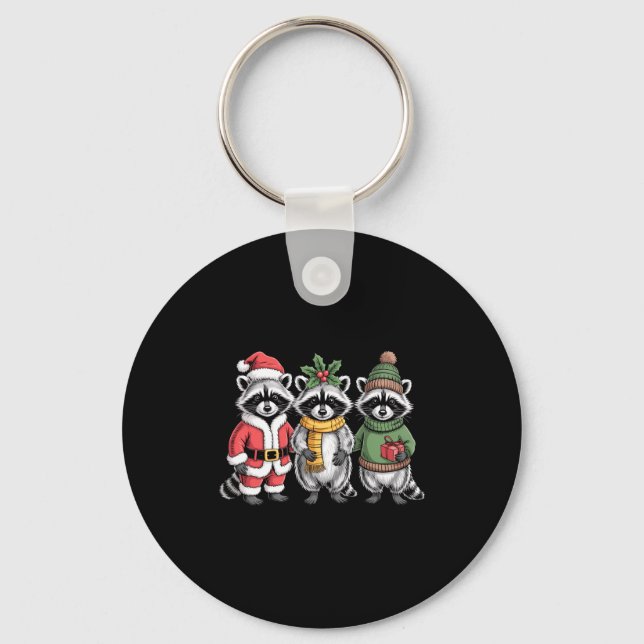Cute Raccoon Christmas Funny Holiday Santa Claus A Keychain (Front)