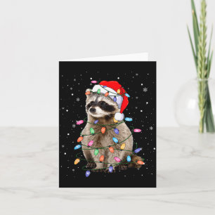 Cute Raccoon Christmas Tree Lights Pajama Raccoon  Card